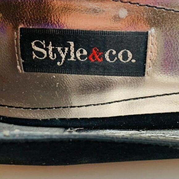 Style & Co Black Satin Peep Toe Heels With Rhinestone Embellishment - Picture 11 of 11